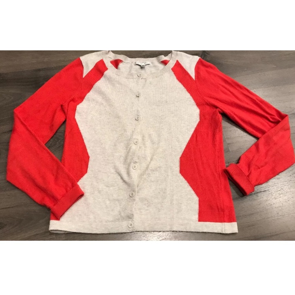 CAbi Hourglass Cardigan Sweater Orange & Oatmeal